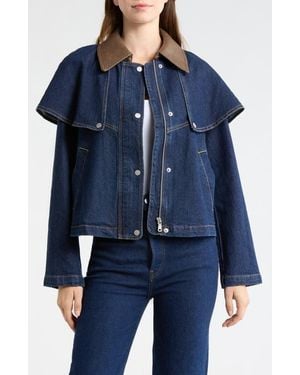 Avec Les Filles Stretch Denim Cape Jacket - Blue
