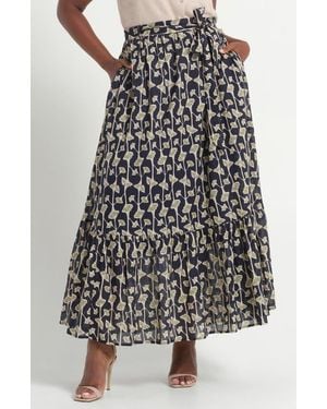 Estelle Sea Lily Belted Tiered Cotton Maxi Skirt - Multicolor