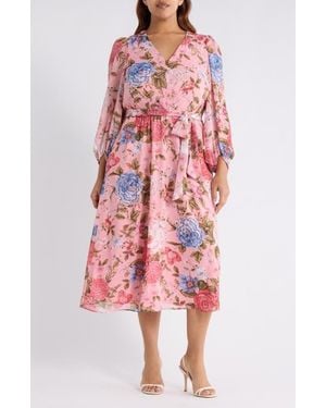 Anne Klein Floral Midi Dress - Pink
