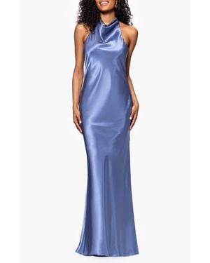 Betsy & Adam Halter Charmeuse Gown - Blue