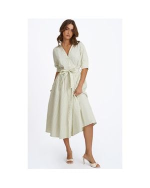 Miss Circle Danica Poplin Striped Shirt Midi Dress - Green