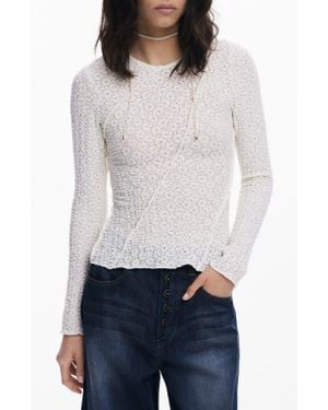 Desigual Stretch Lace T-Shirt Long Sleeve T-Shirt - White