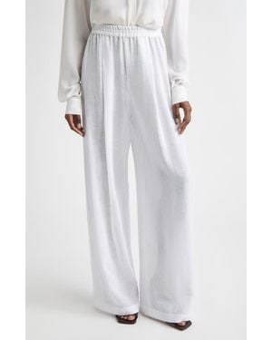 Michael Kors Pleated Wide Leg Linen Pajama Pants - White