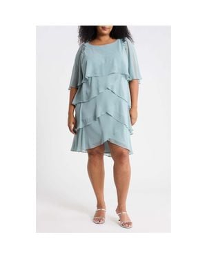 Sl Fashions Cape Overlay Beaded Cocktail Dress - Blue