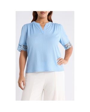 Anne Klein Crepe Lace Trim Top - Blue