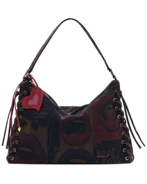 Desigual Lip Print Lace-Up Shoulder Bag - Multicolor