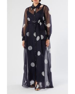 Marina Rinaldi Edurata Polka Dot Long Sleeve Silk Organza Maxi Shirtdress - Blue