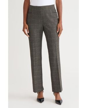 Kasper Faux Leather Trim Straight Leg Pants - Gray