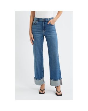 Hidden Jeans Cuffed High Waist Dad Jeans - Blue