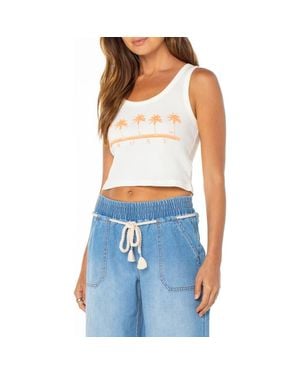Roxy Five Palms Crop Cotton Graphic Tank - Blue