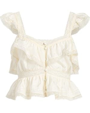 LoveShackFancy Linata Lace Trim Silk Top - Natural