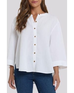 NYDJ Maggie Oversize Linen Blend Button-Up Shirt - White
