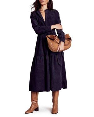 Boden Cecily Belted Long Sleeve Cotton Corduroy Midi Dress - Blue