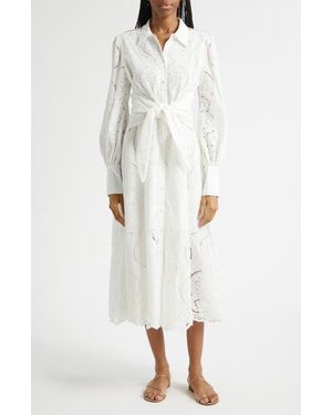 CAMILLA Eyelet Tie Waist Shirtdress - White