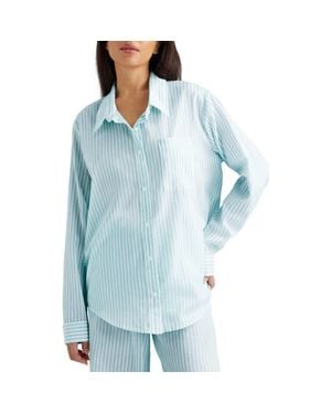 Tommy John Stripe Woven Button-Up Sleep Shirt - Blue