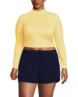 Lands' End Plus Size Long Sleeve Cropped Upf 50 Rash Guard - Blue