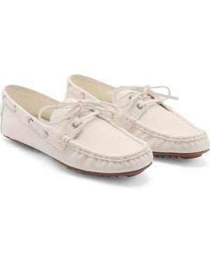 Mango Lace-Up Leather Boat Shoe - White
