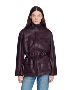 Sandro Oversized Leather Collar Jacket - Purple