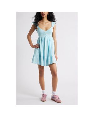 BP. Cotton Gauze Skirted Romper - Blue