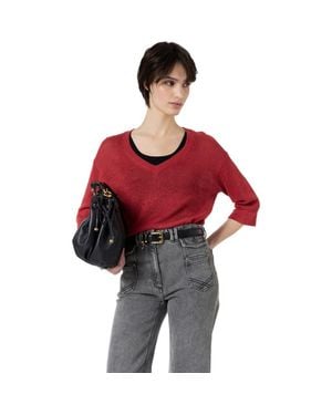 Gerard Darel Lylou 3/4 Sleeve V-Neck Knit Top - Red