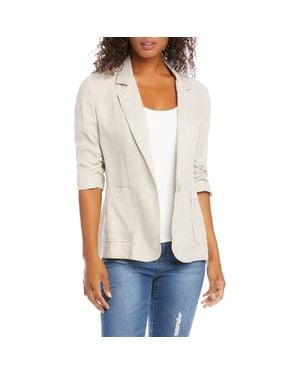 Karen Kane Ruched Sleeve Linen Blazer - White
