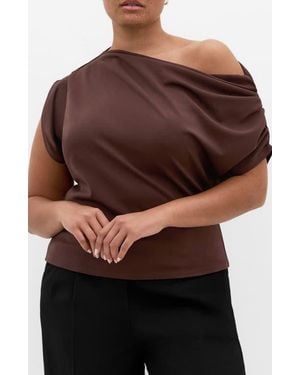 City Chic Imani One-Shoulder Top - Brown