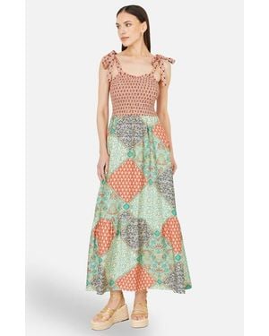Yumi' Viscose Patchwork Ruched Maxi Dress - White