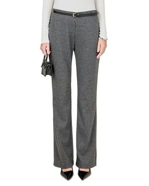 Endless Rose Stripe Stretch Knit Flare Pants - Gray