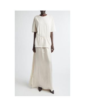 Haikure Joopy Drawstring Waist Mixed Media T-Shirt Dress - Natural