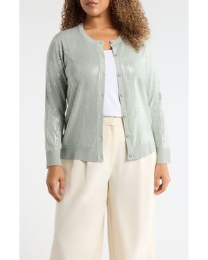 Anne Klein Clear Sequin Cardigan - Gray