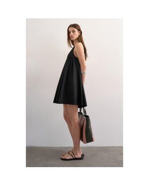TOPSHOP Pleated Cotton Trapeze Minidress - Gray