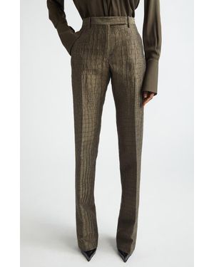 Tom Ford Crocodile Jacquard Linen & Silk Blend Straight Leg Pants - Gray