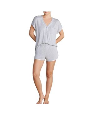 Barefoot Dreams Malibu Collection Soft Jersey Piped Pajamas - Blue