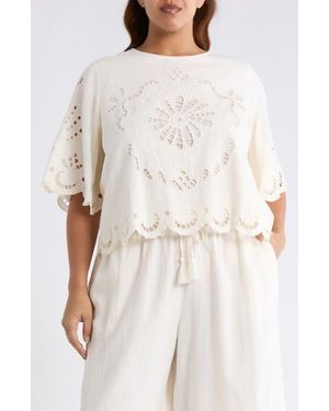 Treasure & Bond Cutout Linen Blend Top - White