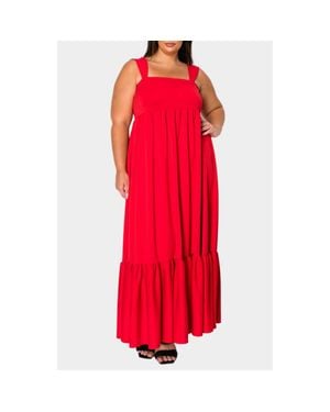 L I V D Angelika Ruffle Hem Sleeveless Maxi Dress - Red