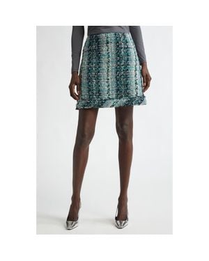 St. John Foiled Eyelash Tweed Miniskirt - Green