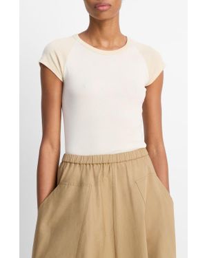Vince Colorblock Raglan Cap Sleeve Pima Cotton T-Shirt - Natural