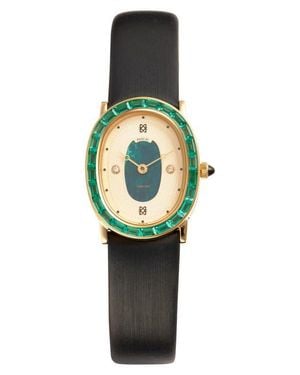 Paskal Oval Halo Lab Grown Diamond & Lab Grown Emerald Leather Strap Watch, 24Mm X 30Mm - Multicolor