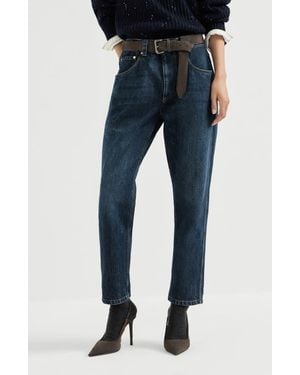 Brunello Cucinelli Authentic Straight Pants With Shiny Bartack - Blue