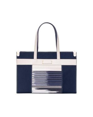Kai & Vrosi Leather & Canvas Tote Bag With Pockets - Blue