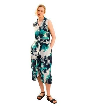 Celtic & Co. S/L Tie Front Midi Shirt Drs - Blue