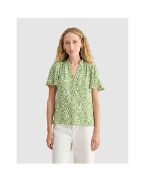 Hobbs Tania Short Sleeve V-Neck Printed Blouse - Green