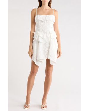 Avec Les Filles Ruffle Handkerchief Hem Cotton Broderie Anglaise Sundress - White