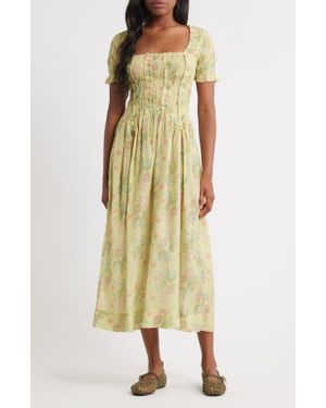 Damson Madder Raphaela Floral Midi Dress - Yellow