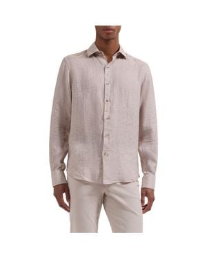 Bugatchi Axel Shaped Fit Linen Button-Up Shirt - Brown