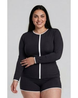 Calypsa Plus Size Full Zip Peyton Swim Top Two-Toned Collection - Multicolor