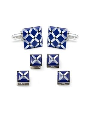 Cufflinks Inc. Mother-Of-Pearl Diamond Cuff Link & Stud Set - Blue