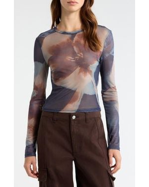 PacSun Orchid Print Long Sleeve Mesh T-Shirt - Brown