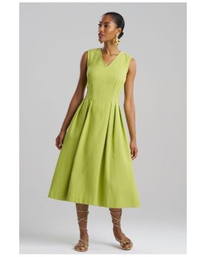 Natori Basketweave Sleeveless Pleat Release Dress - Green