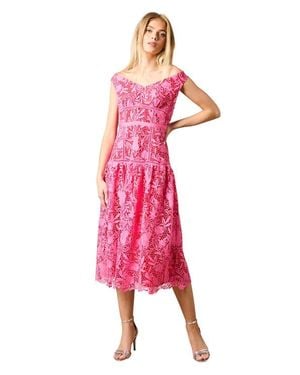 Oasis Floral Lace Off The Shoulder Midi Dress - Pink